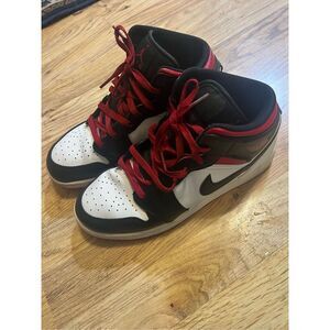Nike Air Jordan One Retro Mid Rise Black Toe 2023 Black White Red Youth Size 7